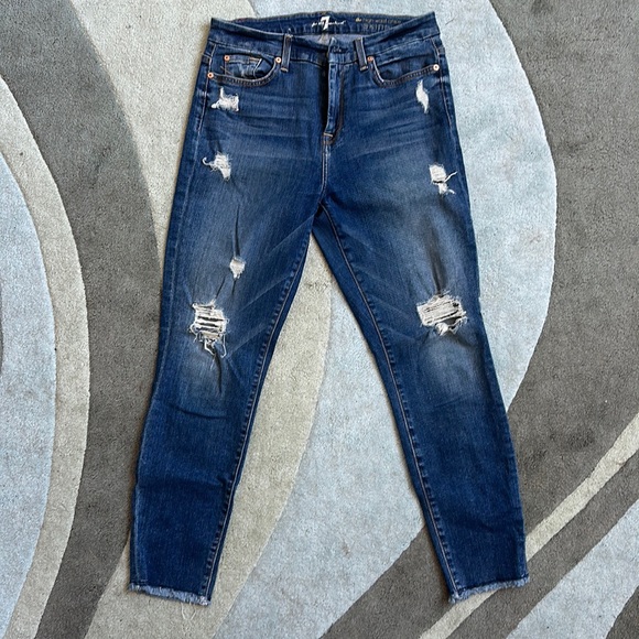 High waist ankle length distressed denim - Picture 1 of 3